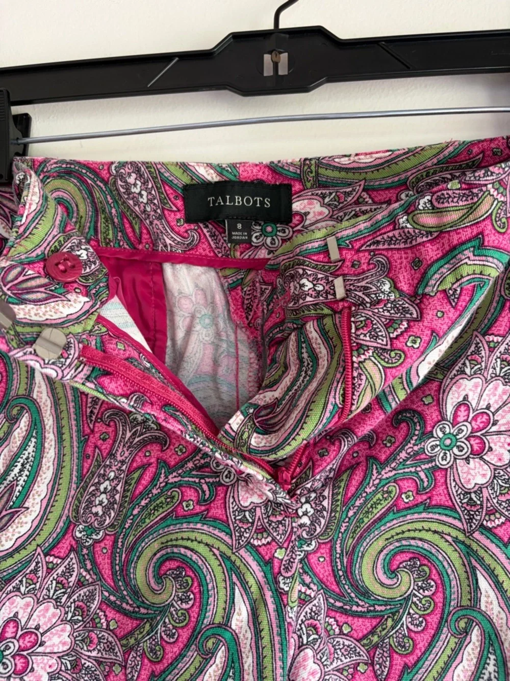 Talbots Pink and Green Paisley Cotton Bermuda Shorts Size 8